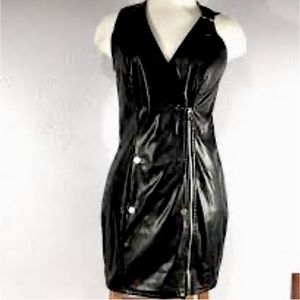 PRIVY FAUX leather black moto sleeveless mini dress size medium